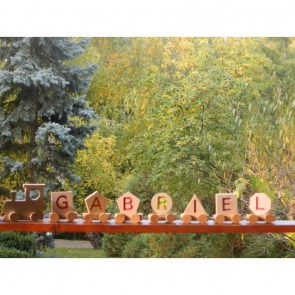  tren din lemn personalizat cu numele copilului 7 litere